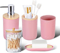 iMucci Bathroom Accessories Set 5Piece Pink Bathroom Sets, Toothbrush Holder, Toothbrush Cup, Lotion Soap Dispenser, Soap Dish and Qtip Holder Bathroom Decor
