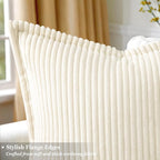 decorUhome Christmas Corduroy Cream White Throw Pillow Covers 24x24 Set of 2 Decorative Soft Boho Farmhouse Euro Couch Pillow Covers for Living Room Bed Sofa Broadside Striped Pillow Cases