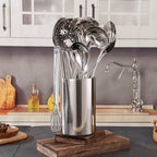 Double Wall Utensil Holder - 304 Stainless Steel Sleek Kitchen Utensil Holder for Countertop, Spatula Spoon Storage Organizer, Large Cooking Utensil Caddy Counter, Shining Utensil Crock, Mirror Polish