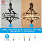 XINGQI Black Crystal Chandeliers for Dining Room, 21.6" Large Rustic Farmhouse Chandelier with Round Metal Shade, 6-Light Dining Room Light Fixture for Kitchen Island Hallway Bedroom