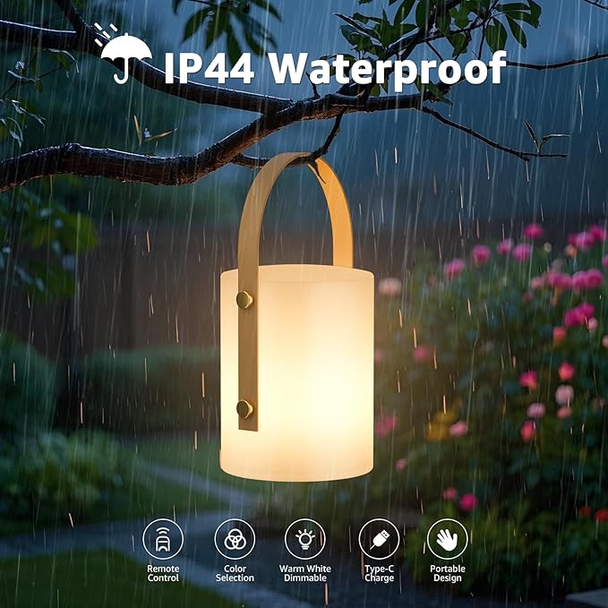 uuffoo LED Lamp Lantern Table Lamp Cordless Shower Lamp IP44 RGB and Warm White Dimmable for Indoor Outdoor Patio Camping Restaurant Home (White B)