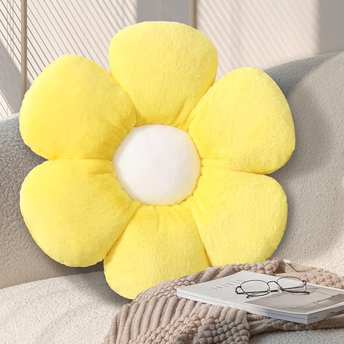 17.7 Inch Yellow Flower Pillow – Daisy Shaped Cute Decorative Throw Pillow, Soft Floral Seating Cushion Floor Pillows for Sofa, Bed, Chair & Room Decor