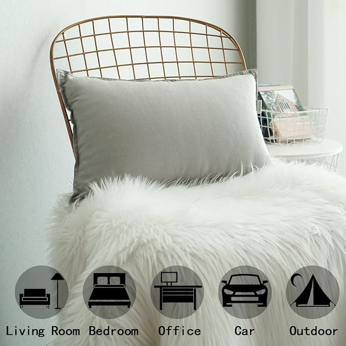 Jeanerlor Cotton Linen Square Decorative Throw Pillow Case Cushion Cover with Twin Needles Stitch on Edge, 12"x20"(30 x 50cm), 2 Pcs, Silver Grey