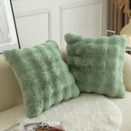 MANDIOO Pack of 2 Thick Plush Wool Decorative Throw Pillow Covers Super Soft Wave Bubble Fur Velvet Cushion Covers Pillow Shams for Couch Bed Living Room 22x22 Inch Sage Green
