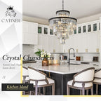 24" Modern Crystal Chandelier 15 Lights Black Pendant Light Fixture Luxury 5-Tier K9 Crystals Chandelier Contemporary Round Pendant Lighting for Dinning Room Living Room Foyer Kitchen