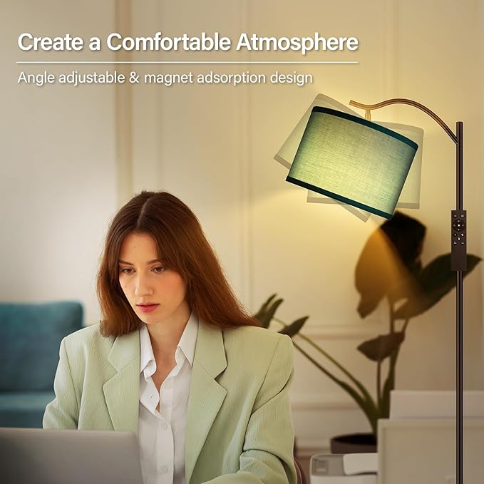 BoostArea Floor Lamp for Living Room,Arc Floor Lamp Remote Control,Stepless Dimmable Brightness & Colors Temperature 2700k-6500k,Foot Switch,Modern Standing Lamp for Bedroom Study Room Office,Green