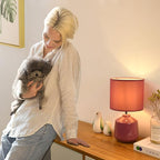 Lampwell Lena Small Modern Ceramic Bedside Table Lamp, 7.09H12.99IN, Purple, Bulb Excluded