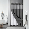 Charcoal No Hook Waffle Weave Shower Curtain with snap-in Liner Replacement, 230GSM Waterproof Fabric Hotel Shower Curtain Set for Bathroom, Through Mesh Top Window,60Wx74H