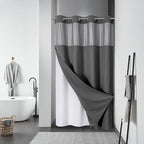 Charcoal No Hook Waffle Weave Shower Curtain with snap-in Liner Replacement, 230GSM Waterproof Fabric Hotel Shower Curtain Set for Bathroom, Through Mesh Top Window,60Wx74H