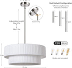 LamQee Fabric Chandelier, Curve Double Layer Ceiling Light Fixture with Adjustable Fabric Shade Modern Pendant Light (Drum-Nickel)