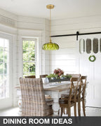 Vintage Glass Pendant Light，Green Flower Ceiling Pendant Light，Gold Adjustable Hanging Wire for Kitchen Island Dining Room Bedroom Hallway (10Inch - Green(D))