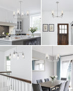 Brushed Nickel Chandeliers for Dining Room Farmhouse Chandelier Fixture with Clear Glass Shades 4 Light Kitchen Island Lighting Pendant Light Fixture for Dining Room Living Room Bedroom