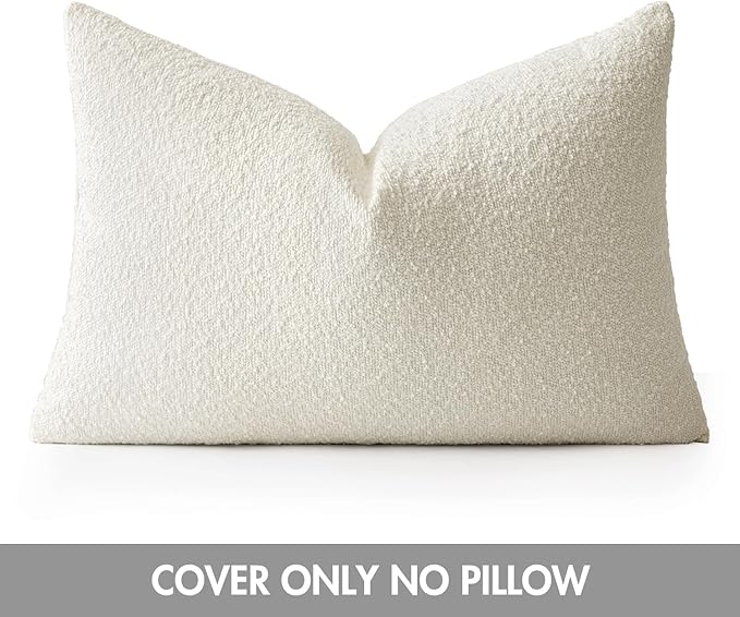 MIULEE Textured Boucle Throw Pillow Cover White Accent Solid Lumbar Christmas Pillow Case Decorative Soft Pack of 1 Couch Cushion Chair Sofa Bedroom Livingroom Home Decor,24x16 Inch