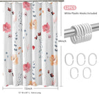 QiyI Extra Long Shower Curtain 72 x 84, Modern Watercolor Floral Bath Curtain, 3D Embossed Texture Peach Pink Flower Cloth Bathroom Curtains, Waterproof Fabric Farmhouse Shower Curtain Set with Hooks