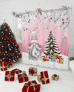 Vandarllin Christmas Gnome Shower Curtain, Winter Merry Christmas Tree Balls Shower Curtains Set with Hooks, Pink Waterproof Fabric Bathroom Curtains Decor Home Accessories,72X 96 Inch Extra Long