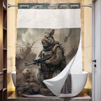 Cute Squirrel Shower Curtain Abstract Anime Theme Shower Curtain with Snap in Fabric Liner Set, Detachable Liner, See Through Mesh Top Window, Waterproof Washable 72" W x 74" H
