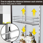 Orimade Over the Door Shower Caddy Adjustable 5 Tier Silver,Bathroom Hanging Organizer Shelf Rustproof with 4 Hooks,Shower Basket with Soap Holder and Suction Cup Bathroom