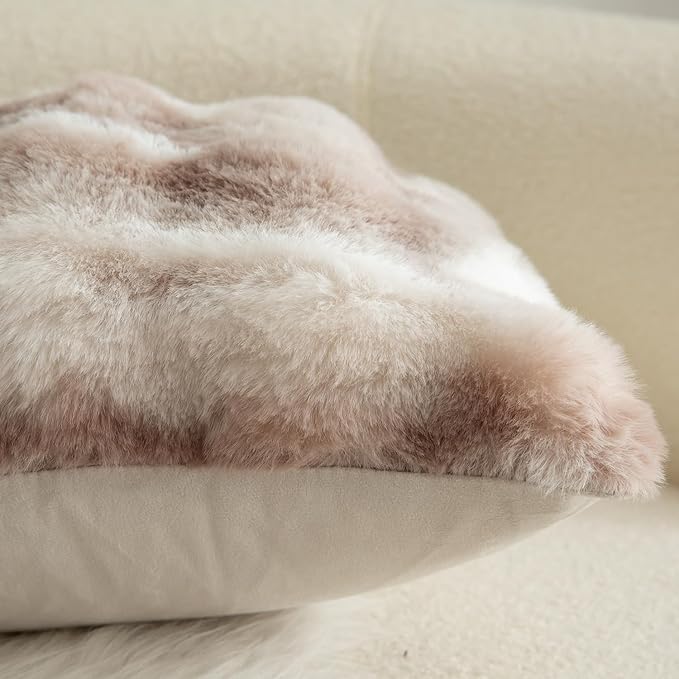 MANDIOO Pack of 2 Thick Plush Wool Decorative Throw Pillow Covers Super Soft Wave Bubble Fur Velvet Cushion Covers Pillow Shams for Couch Bed Living Room 26x26 Inch White Taupe