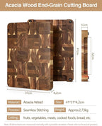 XINZUO Large Thick End Grain Acacia Wood Cutting Board -(16‘’L x 12''W x 1.6''T)-Dark Wood Cutting Board,Reversible Wooden Chopping Board with Non-Slip Feet-Catches Food and Waste-Giftbox