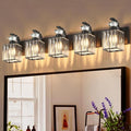 Modern Bathroom Vanity Light, 5-Light Black Bathroom Lighting Fixtures Over Mirror, 36.3" Crystal Wall Light Sconce for Bathroom/Bedroom/Vanity, Includes LED Bulbs, Easy Installation