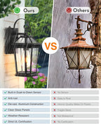 VIANIS Dusk to Dawn Outdoor Wall Lighting, Exterior Light Fixture Wall Mount for House Front Porch Light, Black Anti-Rust Aluminium Modern Outside Coach Lantern with Tempered Glass Shade for Garage