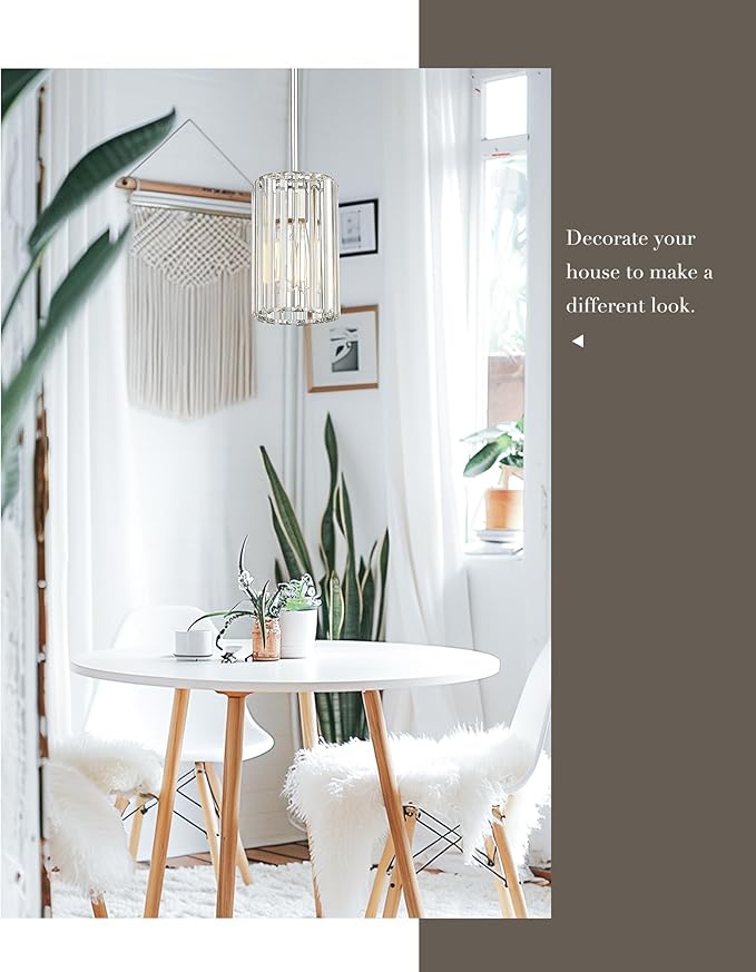 Polished Chrome Crystal Pendant Light, Modern Hanging Light Fixture, Mini Chandelier for Kitchen Dinning Room Bedroom, CKPL5510-1P-PC