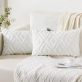 Pallene Christmas Cream White Throw Pillow Covers 12x20 Set of 2, Soft Plush Faux Fur Decorative Lumbar Couch Pillow Covers for Sofa Bed Living Room Pillow Cases with 3D Diamond Pattern