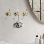 TUNNY Towel Hook Bathroom-2 Pack Shiny Gold（PVD-Gold） Double Robe/Towel Hook Wall Mounted Hook for Bathroom Bedroom Kitchen