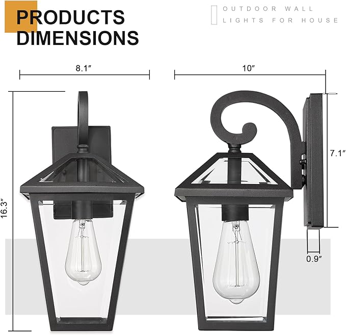 Large Outdoor Light Fixtures Wall Mount 21'' Waterproof Exterior Wall Lanterns with Glass, Outdoor Wall Light, Outside Wall Sconces, Front Porch Lights for House Garage Doorway Patio 1 Pack