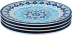 Blue Fontana 12-Piece Melamine Dinnerware Set, 4 Dinner Plates, 4 Salad Plates, 4 Bowls, Dishwasher Safe, Durable