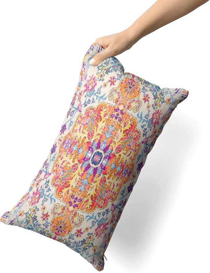 Snycler Orange Blue Ethnic Boho Pillow Covers 12x20 in Boho Carpet Cream Coral Floral Decorative Couch Pillow Cases with Zipper Set of 2 Home Decor for Living Room Bedroom Bed Cushion Outdoor