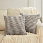 Fancy Homi Gray Farmhouse Decorative Throw Pillow Covers 18x18 Inch for Living Room Couch Bed Sofa, Rustic Boho Home Decor, Soft Striped Corduroy Square Cushion Case 45x45 cm