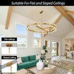 Modern 48 inch Gold Round Chandeliers Light Fixture, Crystal Chandeliers for Dining Room, Living Room Chandelier, Wagon Wheel Chandelier Over Table, Suitable for Bedroom,Foyer,Includes Bulbs