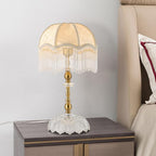Eapmic Table Lamp,Bedside End Table Lamp Traditional Nightstand Desk Lamp Beaded Tassel Lamp with Shade for Living Bedroom Office(Retro,Style 2)