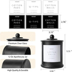 Qtip Holder & Cotton Pad Dispenser, Bathroom Organizer and Storage Canisters, 16oz Glass Apothecary Jars for Kitchen, Restroom - Home Decor Accessories, Room Decor Aesthetic (2 Pack, Black)