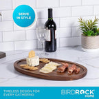 BIRDROCK HOME Acacia Wooden Cheese Serving Board with Handle - Charcuterie, Appetizers, Kitchen Platter, Grazing Board, Pizza, Meat, Bread, Cutting, Party, Food Display Tray - Espresso, 16.5", Oval