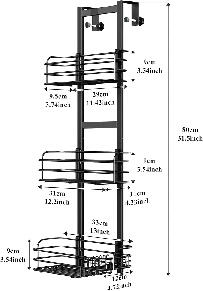 Nieifi Over The Door Shower Caddy Pantry Organizer Rack with Reliable Hooks, Sturdy Hanging Shower Organizer Shelf Basket Storage Rack, Bathroom Shelves Drill Free Extra Large, Black