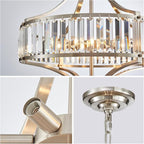 XINGQI Large Crystal Chandelier 21.6" Brushed Nickel Chandeliers for Dining Room, Rustic Farmhouse Pendant 6-Light with Round Metal Shade for Living Room Kitchen Bedroom Office