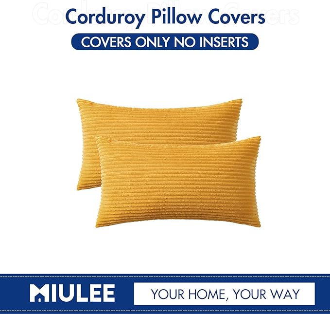 MIULEE Pack of 2 Pillow Covers Soft Soild Decorative Throw Pillow Covers Set Cushion Cases Pillowcases for Sofa Bedroom Car 12 x 20 Inch 30 x 50 Cm Mustard Yellow