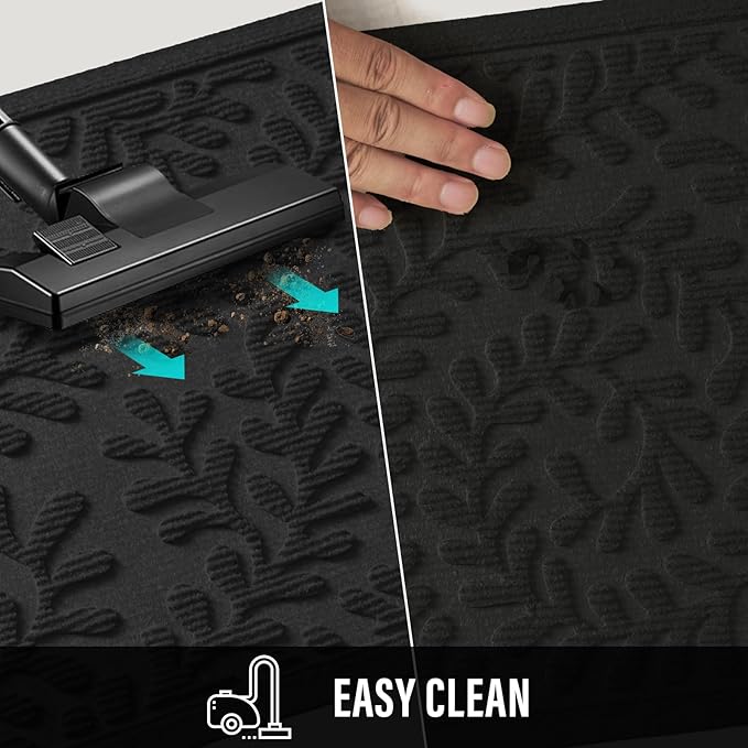 Front Door Mat, Absorbent Dirt Trapping Welcome Door Mat Indoor Outdoor, Non Slip Entry Mat, Indoor Outdoor Door Mats, Fade Resistant, Low Profile Doormat for Entryway, 29×17, Black