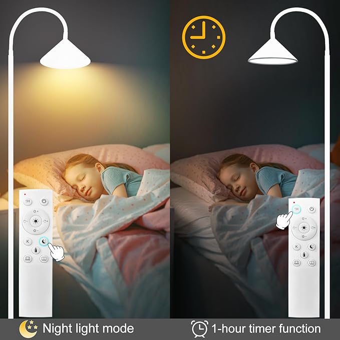 LED Floor Lamp, 18W Floor Lamp with Remote & Touch Control, 2700K-6500K Adjustable Eye Caring Standing Light for Living Room, Bedroom, Office