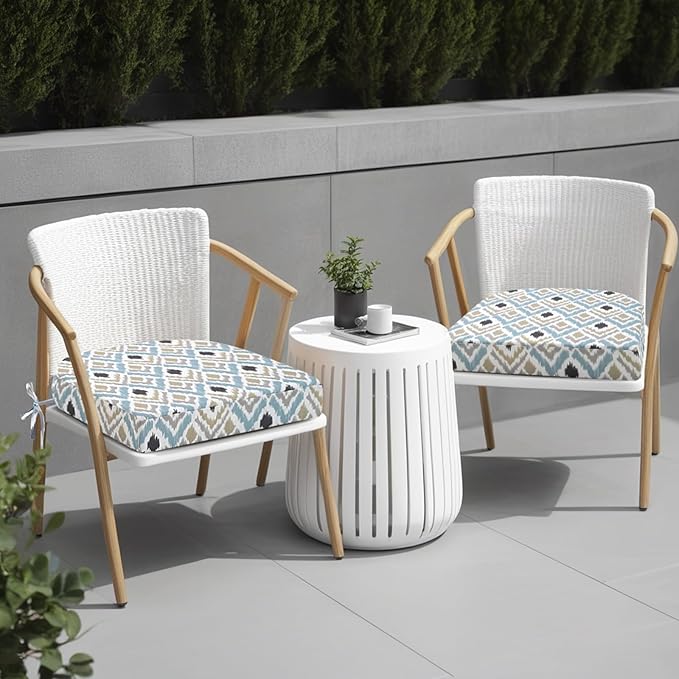 idee-home Outdoor Chair Cushions Set of 2, Thick 19" x 19" x 3" Outdoor Seat Cushions Patio Furniture Waterproof with Ties, Dining Pads