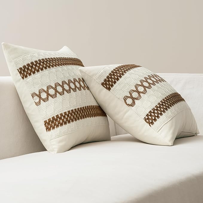 MIULEE Set of 2 Coco Brown Boho Decorative Lumbar Pillow Covers 12x20 Inch Farmhouse Rustic Couch Throw Pillows Modern Cotton Cushion Covers Retro Cute Macrame Woven Home Decor for Bed Sofa Chair