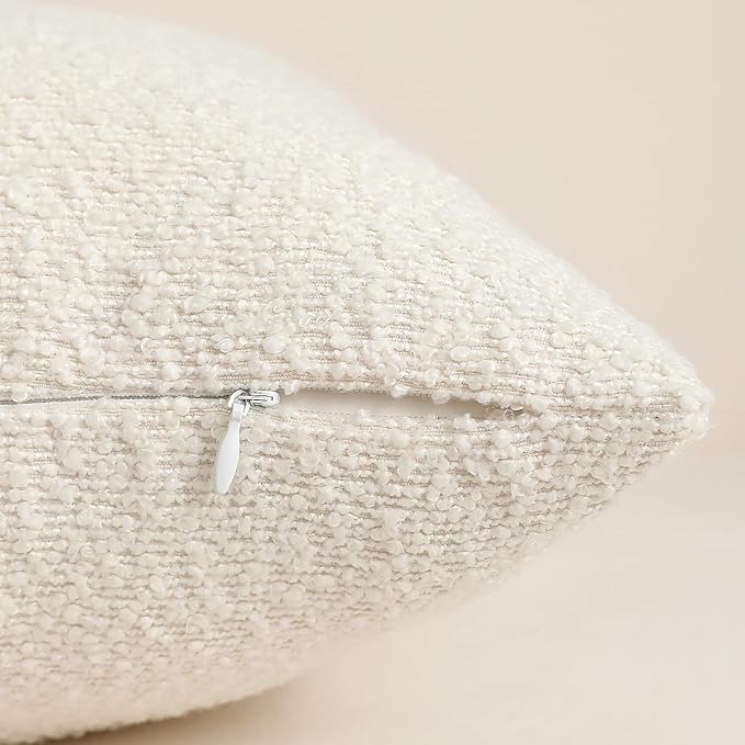 Jeneoo Ivory Decorative Square Thick Accent Throw Pillow Covers Fine Textured Boucle Couch Cushion Cases for Livingroom Sofa Decor, Set of 1, 24 x 24 Inch