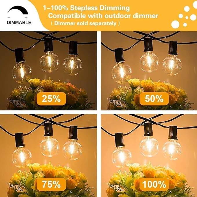 SUNTHIN Outdoor String Lights 194FT, G40 Led Patio Lights with Shatterproof Bulbs, Waterproof Dimmable Hanging Connectable Globe Outdoor Lights for Cafe, Backyard, Balcony, Party (97ft * 2 Pack)