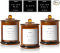 3 Pack Qtip Holder Dispenser, 16oz Bathroom Organizer and Storage Canisters, Glass Apothecary Jars with Lid - Home Decor, Room Decor Aesthetic (Amber)