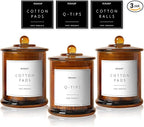 3 Pack Qtip Holder Dispenser, 16oz Bathroom Organizer and Storage Canisters, Glass Apothecary Jars with Lid - Home Decor, Room Decor Aesthetic (Amber)