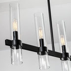 Untrammelife Modern Linear Island Light,6-Light Black Large Chandelier 36" W Rectangle Pendant Light with Clear Glass Shade,45 in Adjustable Rod Farmhouse Hanging Light Dining Room Kitchen Island