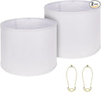 Drum Lamp Shades Set of 2, White Large Lampshades 15" Top X 15" Bottom X 12" Height, ALUCSET Large Lampshades Spider Fitter, Natural Linen Lamp Shade, Easy Assembly Required with 2 Lampshade Holders