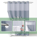 Extra Long No Hook Shower Curtain with Snap-in Fabric Liner Set,Slub Textured Fabric Shower Curtains for Bathroom,Hotel Style Modern Shower Curtain,Water Repellent & Washable,71x86(84),Blue